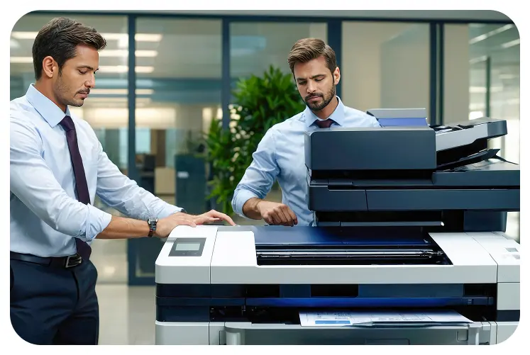 Business professionals working with a printer